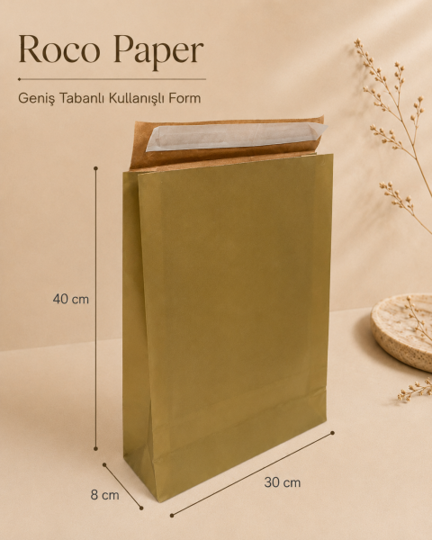 Roco Paper Bantlı Hediye Zarfı 30x40x10 cm Kese - Altın 24'lü Paket
