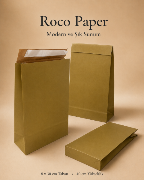 Roco Paper Bantlı Hediye Zarfı 30x40x10 cm Kese - Altın 24'lü Paket