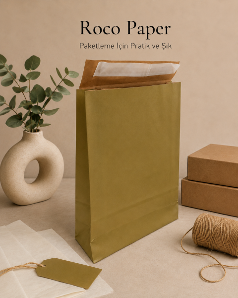 Roco Paper Bantlı Hediye Zarfı 30x40x10 cm Kese - Altın 24'lü Paket