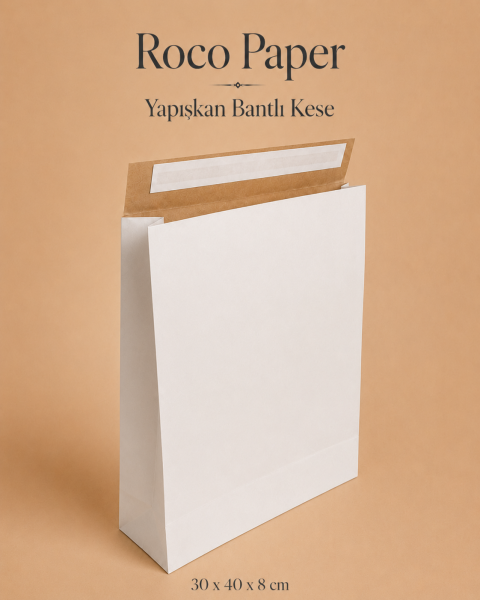 Roco Paper Bantlı Hediye Zarfı 30x40x10 cm Kese - Beyaz 24'lü Paket