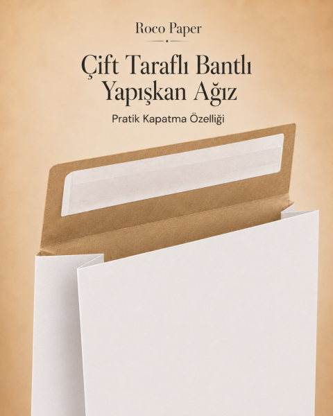 Roco Paper Bantlı Hediye Zarfı 30x40x10 cm Kese - Beyaz 24'lü Paket