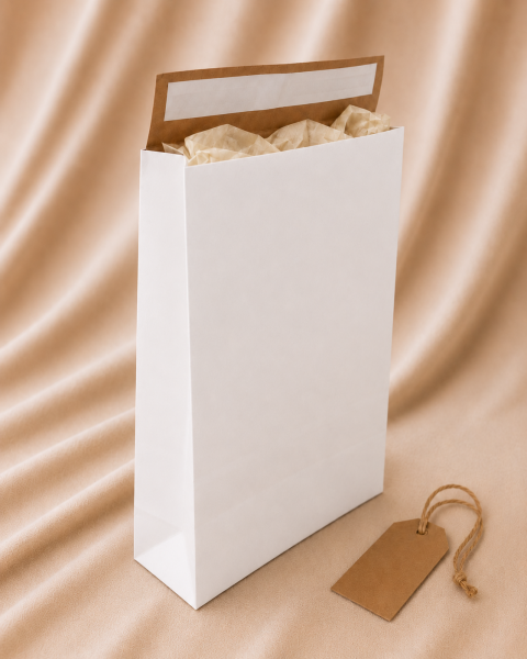 Roco Paper Bantlı Hediye Zarfı 30x40x10 cm Kese - Beyaz 24'lü Paket