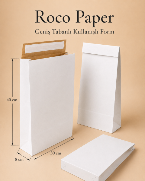 Roco Paper Bantlı Hediye Zarfı 30x40x10 cm Kese - Beyaz 24'lü Paket