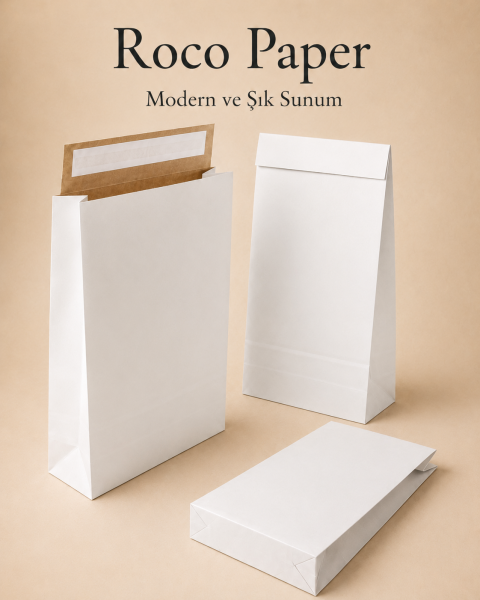 Roco Paper Bantlı Hediye Zarfı 30x40x10 cm Kese - Beyaz 24'lü Paket