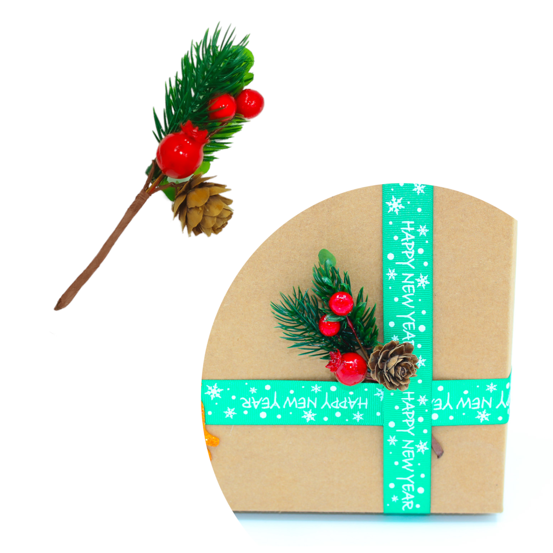 Yılbaşı Kokina Çiçeği Yapay - Hediye Paketi Süsü - Kozalaklı, Yapraklı, Dallı,narlı - 12 Cm(no:505)