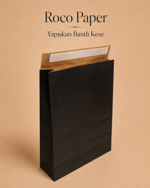 Roco Paper Bantlı Hediye Zarfı 30x40x10 cm Kese - Siyah 24'lü Paket