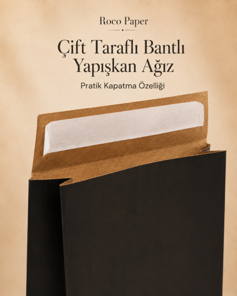 Roco Paper Bantlı Hediye Zarfı 30x40x10 cm Kese - Siyah 24'lü Paket