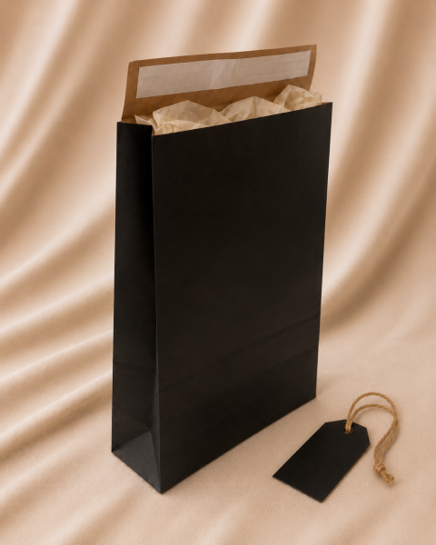 Roco Paper Bantlı Hediye Zarfı 30x40x10 cm Kese - Siyah 24'lü Paket