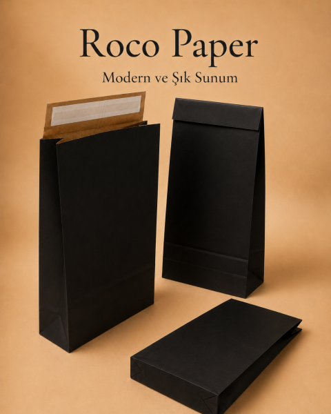 Roco Paper Bantlı Hediye Zarfı 30x40x10 cm Kese - Siyah 24'lü Paket
