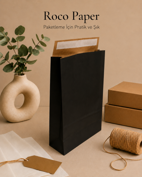 Roco Paper Bantlı Hediye Zarfı 30x40x10 cm Kese - Siyah 24'lü Paket