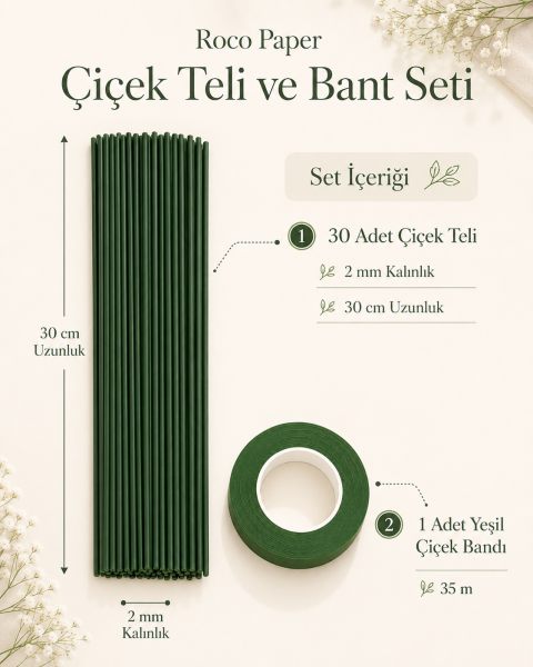 PVC Plastik Kaplı Çiçek Teli 2 mm. 30 cm - 10 Adet Bitki Sabitleme Teli ve Çiçek Bandı