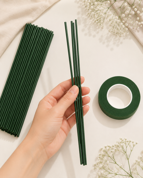 PVC Plastik Kaplı Çiçek Teli 2 mm. 30 cm - 10 Adet Bitki Sabitleme Teli ve Çiçek Bandı