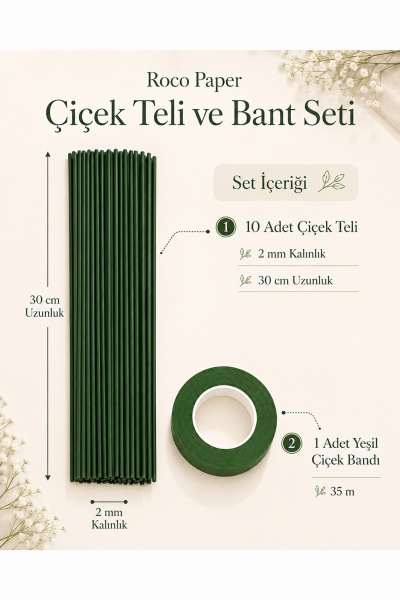 PVC Plastik Kaplı Çiçek Teli 2 mm. 30 cm - 10 Adet Bitki Sabitleme Teli ve Çiçek Bandı