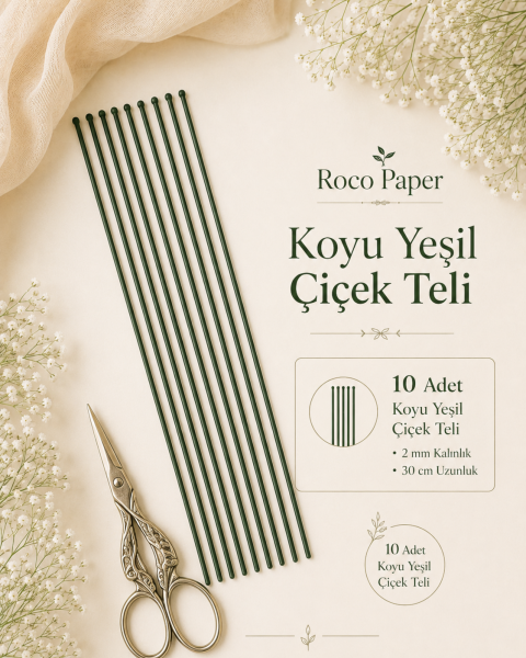 PVC Plastik Kaplı Çiçek Teli 2 mm. 30 cm - 10 Adet Bitki Sabitleme Teli