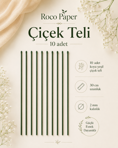 PVC Plastik Kaplı Çiçek Teli 2 mm. 30 cm - 10 Adet Bitki Sabitleme Teli
