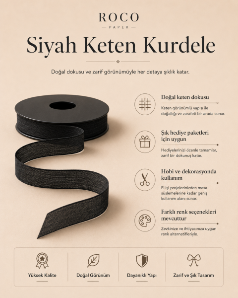 Keten Kurdela 2.5 cm - 20 metre Siyah