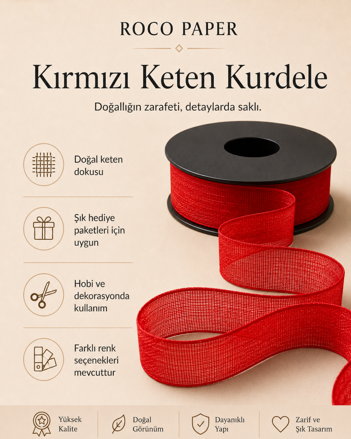 Keten Kurdela 2.5 cm - 20 metre Kırmızı
