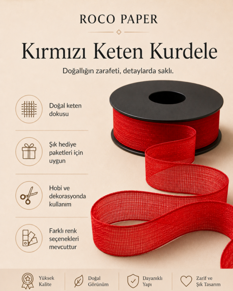 Keten Kurdela 2.5 cm - 20 metre Kırmızı