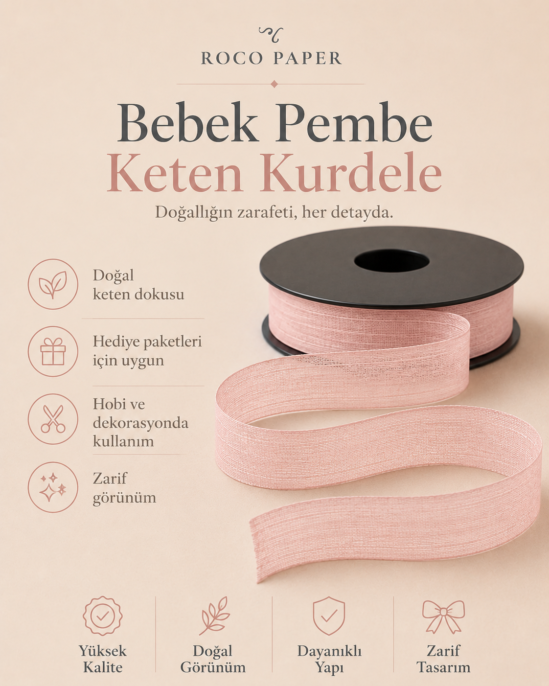Keten Kurdela 2.5 cm - 20 metre Bebek Pembesi