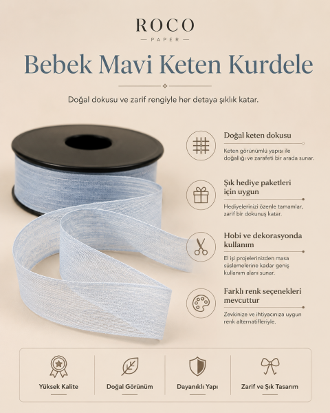 Keten Kurdela 2.5 cm - 20 metre Bebek Mavisi
