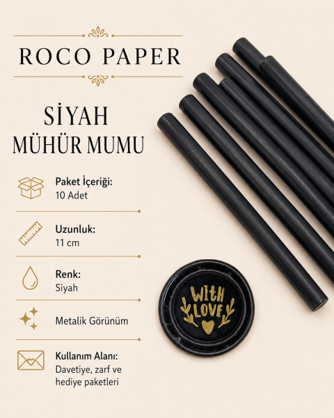 Mühür Mumu Silindir 10 cm 10'lu Paket (Silikon Tabancası Uyumlu) Siyah