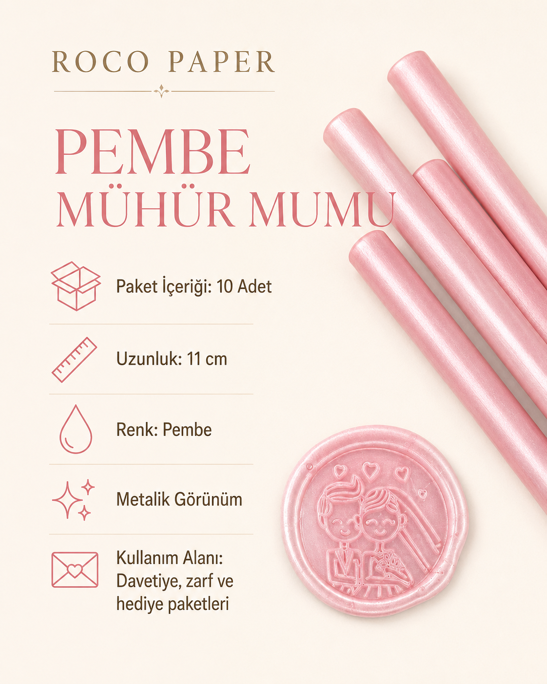 Mühür Mumu Silindir 10 cm 10'lu Paket (Silikon Tabancası Uyumlu) Pembe