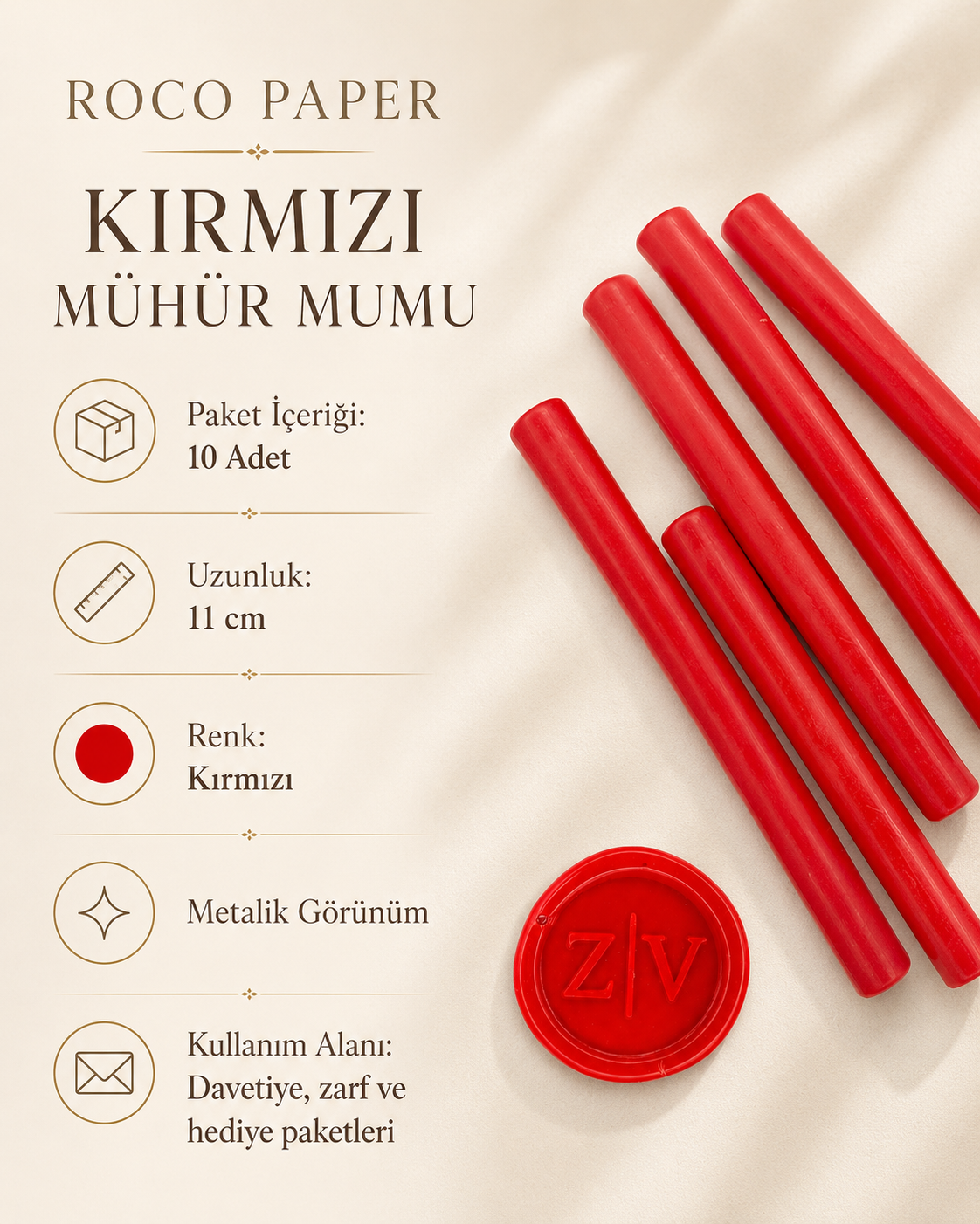 Mühür Mumu Silindir 10 cm 10'lu Paket (Silikon Tabancası Uyumlu) Kırmızı