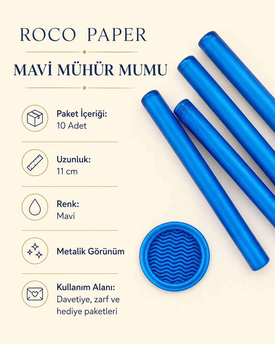 Mühür Mumu Silindir 10 cm 10'lu Paket (Silikon Tabancası Uyumlu) Mavi