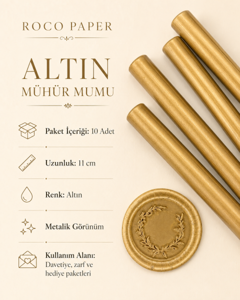 Mühür Mumu Silindir 10 cm 10'lu Paket (Silikon Tabancası Uyumlu) Altın