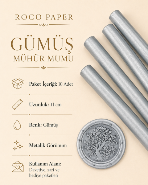 Mühür Mumu Silindir 10 cm 10'lu Paket (Silikon Tabancası Uyumlu) Gümüş