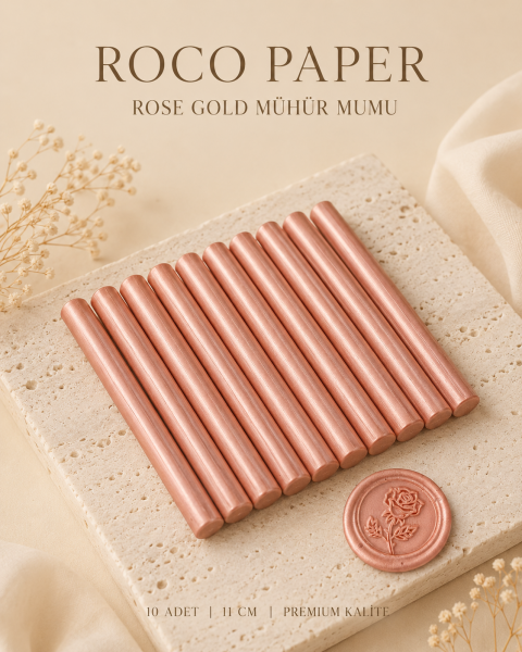 Mühür Mumu Silindir 10 cm 10'lu Paket (Silikon Tabancası Uyumlu) Rose Gold