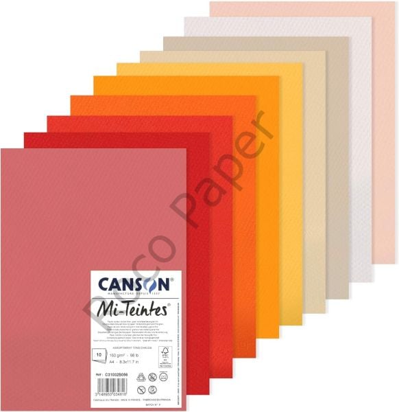 CANSON Mi-Teintes 160gr 50x65cm Çizim Kağıt Çift Taraflı Petek ve İnce Taneli 10 Sıcak Renkler