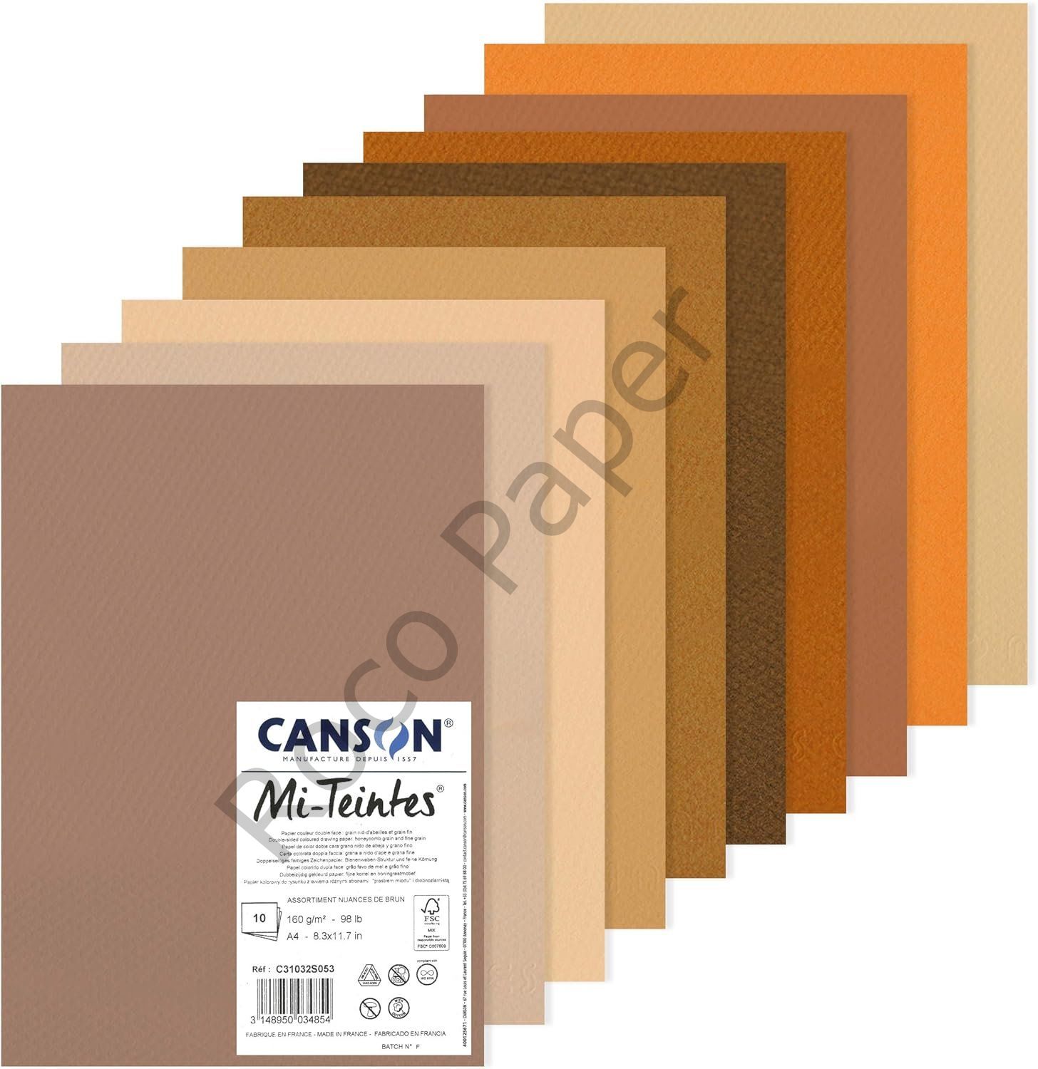 CANSON Mi-Teintes 160gr 50x65cm Çizim Kağıt Petek ve İnce Dokulu 10 Adet Toprak (Brown) Renkler
