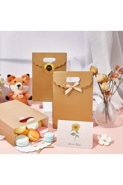 El Geçme Kraft Çanta, Hediye, Alışveriş, Butik, Parti ve Paketleme Çantası, 13 x18 Cm, 12 Adet