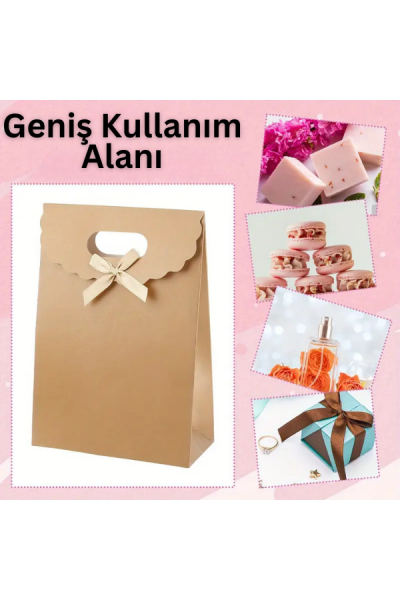 El Geçme Kraft Çanta, Hediye, Alışveriş, Butik, Parti ve Paketleme Çantası, 12 x17 Cm, 25 Adet