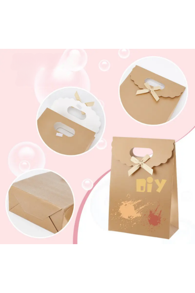 El Geçme Kraft Çanta, Hediye, Alışveriş, Butik, Parti ve Paketleme Çantası, 13 x18 Cm, 12 Adet