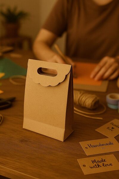 El Geçme Kraft Çanta, Hediye, Alışveriş, Butik, Parti ve Paketleme Çantası, 12 x17 Cm, 25 Adet