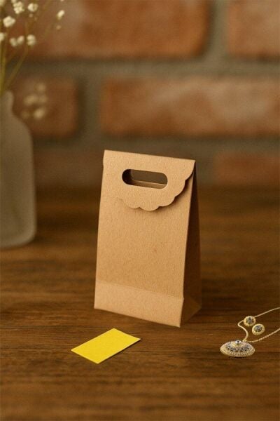 El Geçme Kraft Çanta, Hediye, Alışveriş, Butik, Parti ve Paketleme Çantası, 13 x18 Cm, 12 Adet