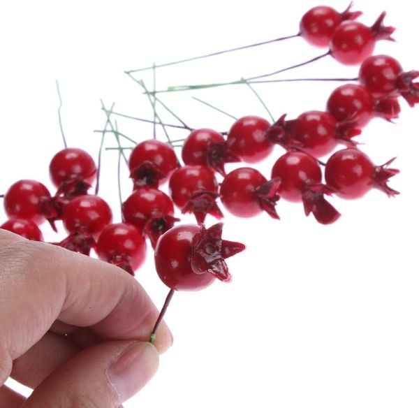 Yılbaşı Çubuklu Süsleme Topları Küçük Kırmızı Nar 15’li Paket