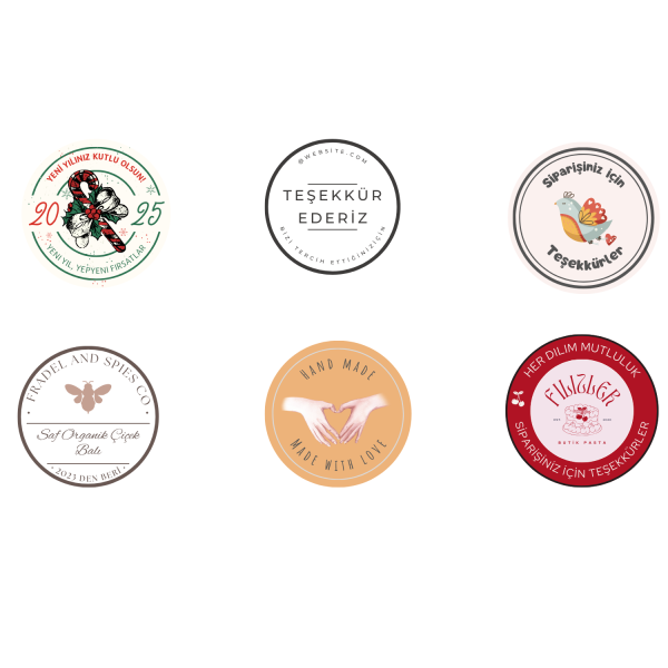 Özelleştirilebilir Yuvarlak Kesim Sticker – Hediye Paketi, Ambalaj, El Yapımı Ürün Etiketi Beyaz Baskı (1+0 Beyaz) - 2.8* 2.8 cm - 140 Adet - Kraft