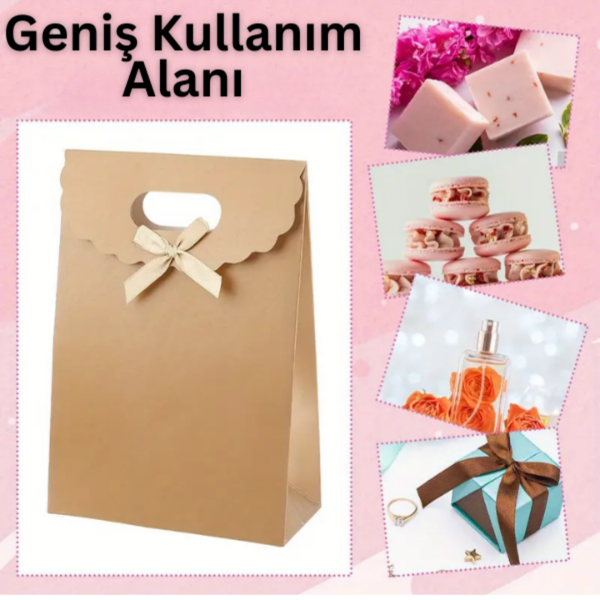 El Geçme Kraft Çanta, Hediye, Alışveriş, Butik, Parti ve Paketleme Çantası, 18x21 Cm, 6 Adet