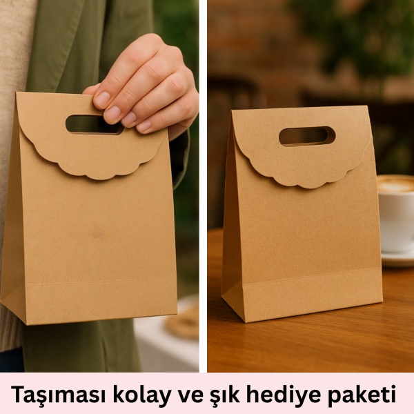 El Geçme Kraft Çanta, Hediye, Alışveriş, Butik, Parti ve Paketleme Çantası, 18x21 Cm, 12 Adet