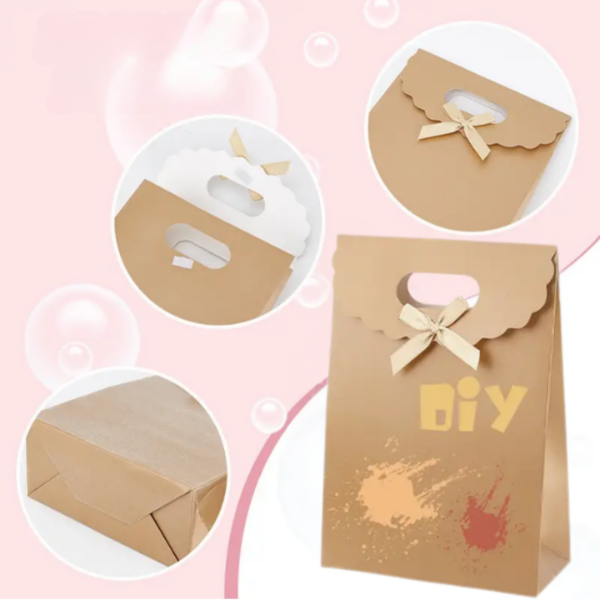 El Geçme Kraft Çanta, Hediye, Alışveriş, Butik, Parti ve Paketleme Çantası, 18x21 Cm, 6 Adet