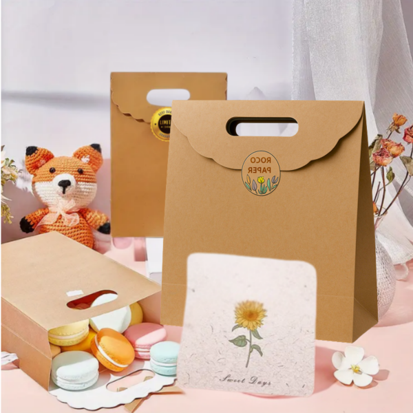 El Geçme Kraft Çanta, Hediye, Alışveriş, Butik, Parti ve Paketleme Çantası, 24x25 Cm, 12 Adet