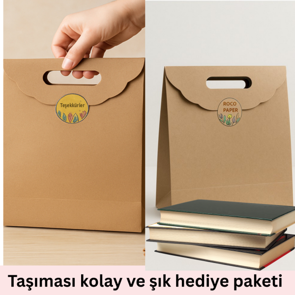 El Geçme Kraft Çanta, Hediye, Alışveriş, Butik, Parti ve Paketleme Çantası, 24x25 Cm, 12 Adet