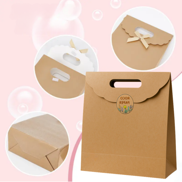 El Geçme Kraft Çanta, Hediye, Alışveriş, Butik, Parti ve Paketleme Çantası, 24x25 Cm, 12 Adet
