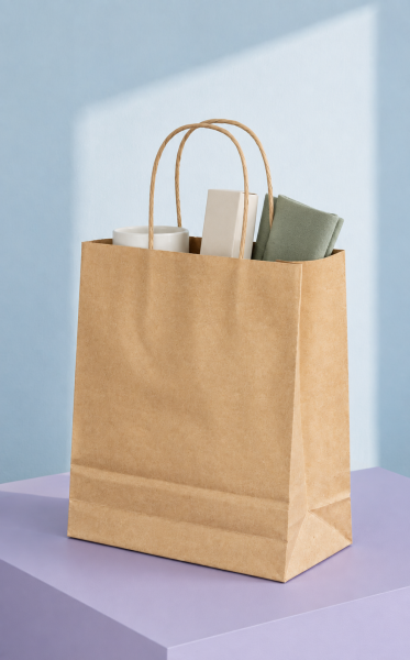 Kraft Kağıt Çanta Büküm Saplı 25x31x12 cm (25'li Paket) Orta Boy