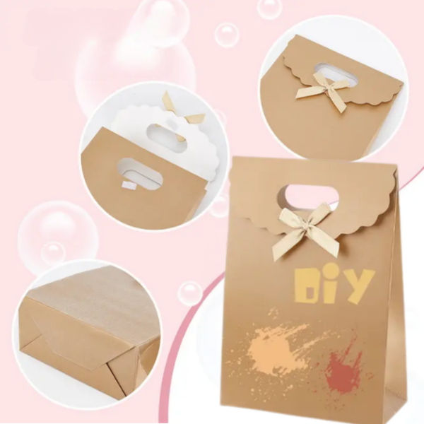 El Geçme Kraft Çanta, Hediye, Alışveriş, Butik, Parti ve Paketleme Çantası, 30x40x14 Cm 5 Adet