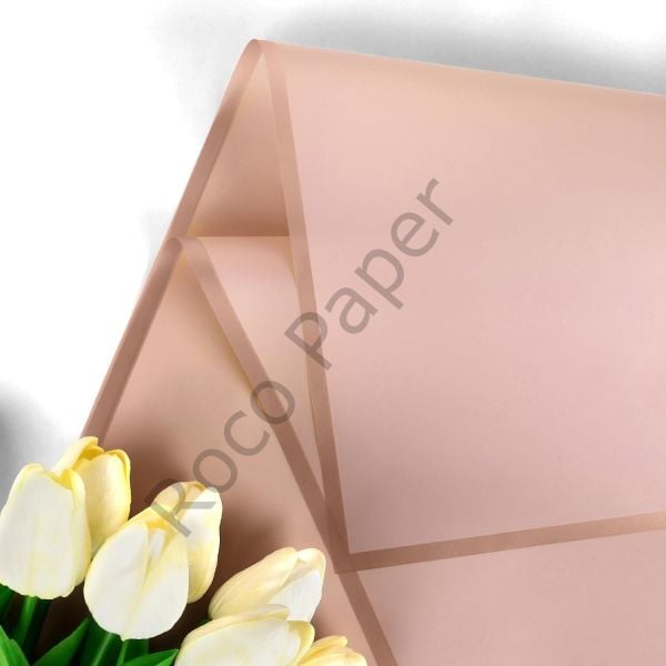 Çiçek Buket Kağıdı - Çiçek Ambalaj Kağıdı - Pembe - Altın Kenarlı - Mat OPP 58x58 cm - 5 Adet
