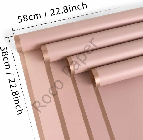 Çiçek Buket Kağıdı - Çiçek Ambalaj Kağıdı - Pembe - Altın Kenarlı - Mat OPP 58x58 cm - 20 Adet